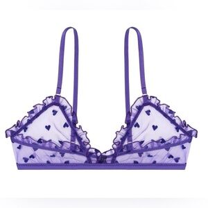 Le Petit Trou Amour Sheer Heart Mesh Bra Purple Lingerie NWT L